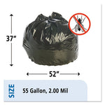 Insect-Repellent Trash Bags, 55 gal, 2 mil, 37" x 52", Black, 65/Box