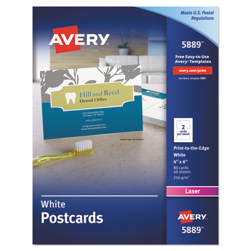 Printable Postcards, Laser, 80 lb, 4 x 6, Uncoated White, 80 Cards, 2 Cards/Sheet, 40 Sheets/Box