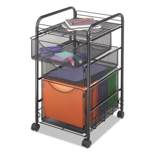 Onyx Mesh Mobile File with Two Supply Drawers, Metal, 1 Shelf, 3 Drawers, 15.75" x 17" x 27", Black