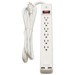 Surge Protector, 6 AC Outlets/2 USB Ports, 6 ft Cord, 1,080 J, White