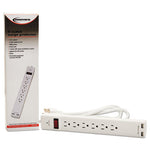 Surge Protector, 6 AC Outlets/2 USB Ports, 6 ft Cord, 1,080 J, White