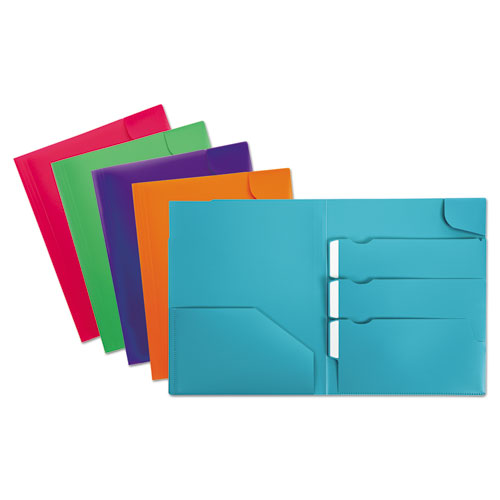 Divide It Up Four-Pocket Poly Folder, 110-Sheet Capacity, 11 x 8.5, Randomly Assorted Colors