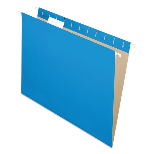 Colored Hanging Folders, Letter Size, 1/5-Cut Tabs, Blue, 25/Box