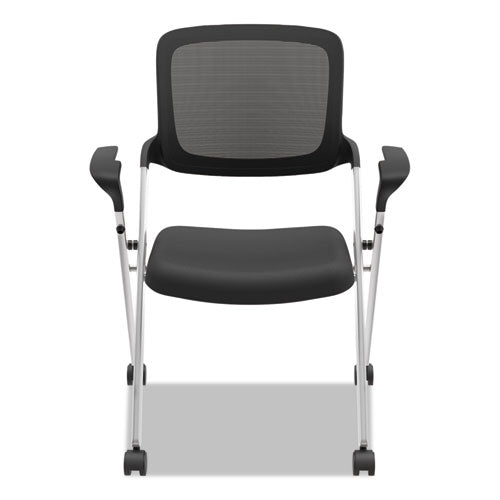 VL314 Mesh Back Nesting Chair, Supports Up to 250 lb, 19" Seat Height, Black Seat, Black Back, Silver Base