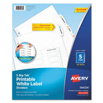 Big Tab Printable White Label Tab Dividers, 5-Tab, 11 x 8.5, White, 20 Sets