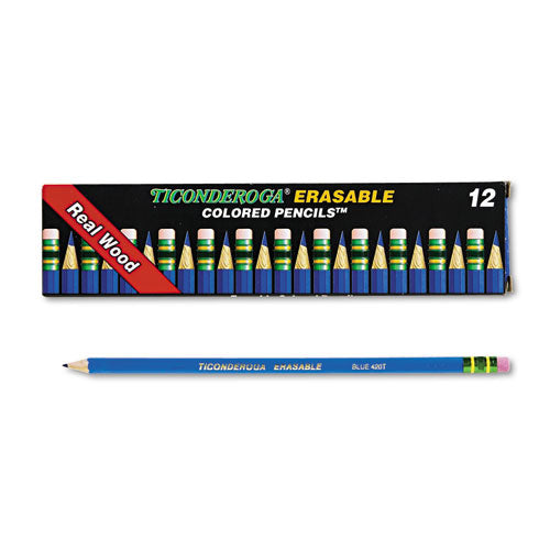 Erasable Colored Pencils, 2.6 mm, 2B, Blue Lead, Blue Barrel, Dozen