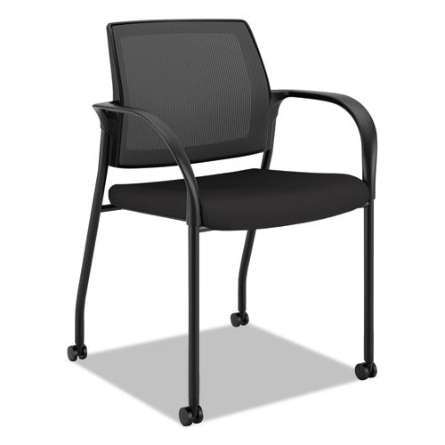 Ignition 2.0 4-Way Stretch Mesh Back Mobile Stacking Chair, Supports 300 lb, 18" Seat Height, Black Seat/Back, Black Base