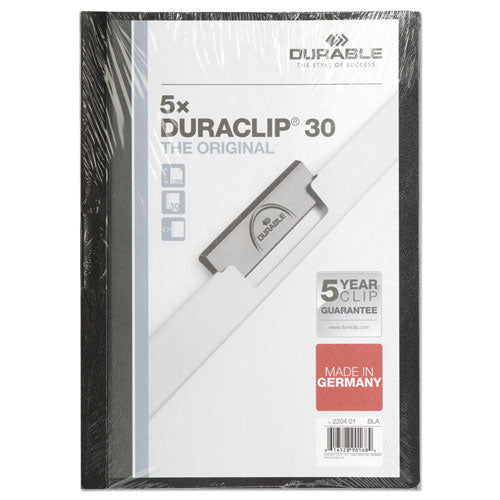 DuraClip Report Cover, Clip Fastener, 8.5 x 11, Clear/Black, 5/Pack