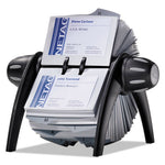 VISIFIX Flip Rotary Business Card File, Holds 400 2.88 x 4.13 Cards, 8.75 x 7.13 x 8.06, Plastic, Black/Silver