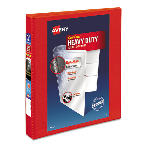 Heavy-Duty View Binder with DuraHinge and One Touch EZD Rings, 3 Rings, 1.5" Capacity, 11 x 8.5, Red