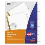 Insertable Big Tab Dividers, 5-Tab, Double-Sided Gold Edge Reinforcing, 11 x 8.5, White, Clear Tabs, 1 Set