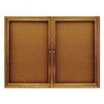 Enclosed Indoor Cork Bulletin Board with Two Hinged Doors, 48 x 36, Tan Surface, Oak Fiberboard Frame