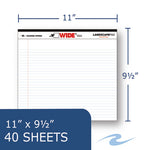 WIDE Landscape Format Writing Pad, Unpunched with Standard Back, Medium/College Rule, 40 White 11 x 9.5 Sheets