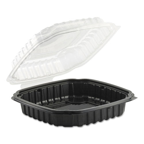 Culinary Basics Microwavable Container, 46.5 oz, 10.5 x 9.5 x 2.5, Clear/Black, Plastic, 100/Carton