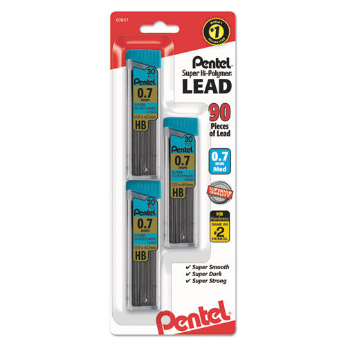 Super Hi-Polymer Lead Refills, 0.7 mm, HB, Black, 30/Tube, 3 Tubes/Pack