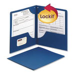 Lockit Two-Pocket Folder, Textured Paper, 100-Sheet Capacity, 11 x 8.5, Dark Blue, 25/Box