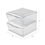 Stackable Cube Organizer, 2 Compartments, 2 Drawers, Plastic, 6 x 7.2 x 6, Clear