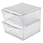 Stackable Cube Organizer, 2 Compartments, 2 Drawers, Plastic, 6 x 7.2 x 6, Clear