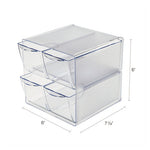 Stackable Cube Organizer, 4 Compartments, 4 Drawers, Plastic, 6 x 7.2 x 6, Clear