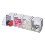 Tilt Bin Interlocking 4-Bin Organizer, Plastic, 4.63 x 4.88 x 5.5, White/Clear