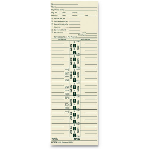 Time Clock Cards, Replacement for 3200, One Side, 3.5 x 10.5, 500/Box