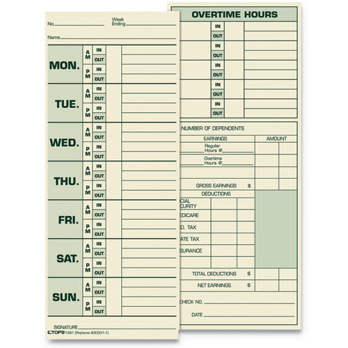 Time Clock Cards, Replacement for 331-10, Two Sides, 3.5 x 8.5, 500/Box