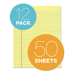 "The Legal Pad" Glue Top Pads, Wide/Legal Rule, 50 Canary-Yellow 8.5 x 11 Sheets, 12/Pack