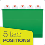 Ready-Tab Colored Reinforced Hanging Folders, Letter Size, 1/5-Cut Tabs, Bright Green, 25/Box