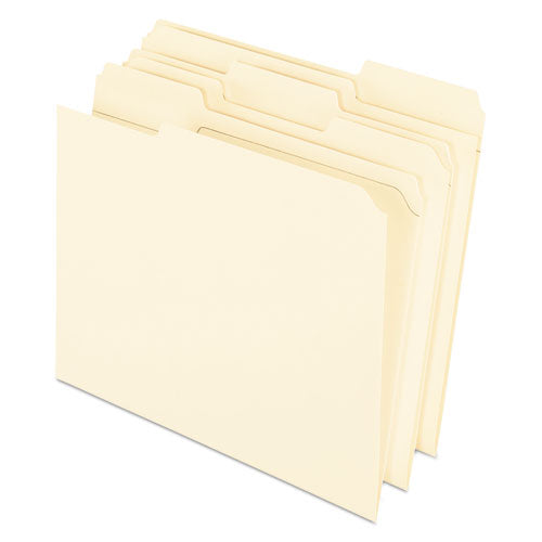 Reinforced Top File Folders, 1/3-Cut Tabs: Assorted Positions, Letter Size, Manila, 100/Box