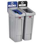 Slim Jim Recycling Station Kit, 2-Stream Landfill/Mixed Recycling, 46 gal, Plastic, Blue/Gray