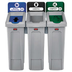 Slim Jim Recycling Station Kit, 3-Stream Landfill/Mixed Recycling, 69 gal, Plastic, Blue/Gray/Green