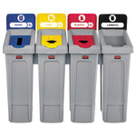 Slim Jim Recycling Station Kit, 4-Stream Landfill/Paper/Plastic/Cans, 92 gal, Plastic, Blue/Gray/Red/Yellow