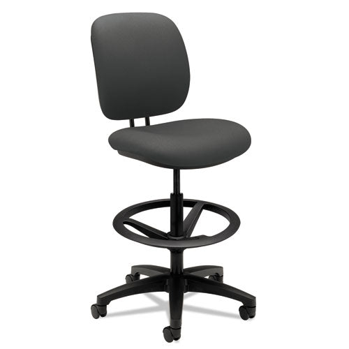 ComforTask Task Stool, Adjustable Footring, Supports Up to 300 lb, 22" to 32" Seat Height, Iron Ore Seat/Back, Black Base