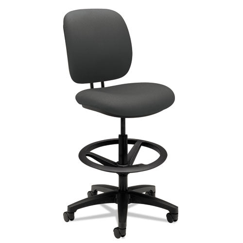 ComforTask Task Stool, Adjustle Footring, Supports Up to 300 lb, 22" to 32" Seat Height, Iron Ore Seat/Back, Black Base