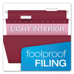 Colored Reinforced Hanging Folders, Letter Size, 1/5-Cut Tabs, Burgundy, 25/Box