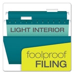 Colored Reinforced Hanging Folders, Letter Size, 1/5-Cut Tabs, Teal, 25/Box