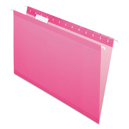 Colored Reinforced Hanging Folders, Legal Size, 1/5-Cut Tabs, Pink, 25/Box