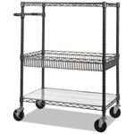 Three-Tier Wire Cart with Basket, Metal, 2 Shelves, 1 Bin, 500 lb Capacity, 34" x 18" x 40", Black Anthracite