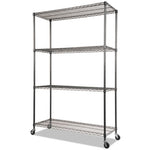 NSF Certified 4-Shelf Wire Shelving Kit with Casters, 48w x 18d x 72h, Black Anthracite