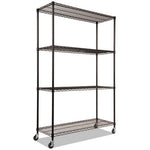 NSF Certified 4-Shelf Wire Shelving Kit with Casters, 48w x 18d x 72h, Black