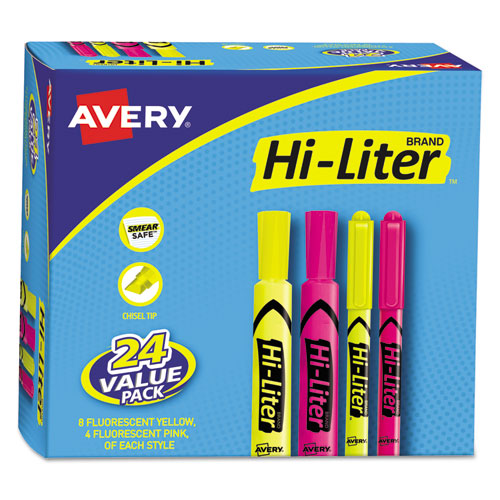 HI-LITER Highlighter Value Pack, Desk/Pen Style Combo, Assorted Ink Colors, Chisel/Bullet Tips, Assorted Barrel Colors, 24/PK