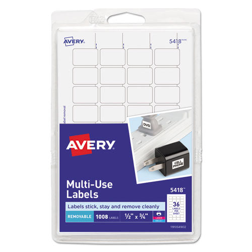 Removable Multi-Use Labels, Inkjet/Laser Printers, 0.5 x 0.75, White, 36/Sheet, 28 Sheets/Pack, (5418)