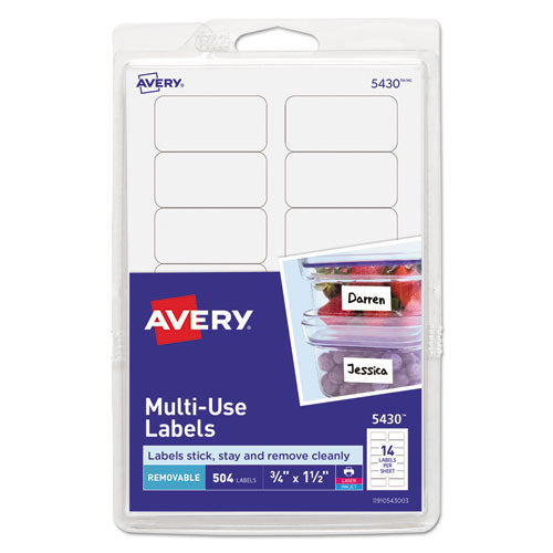 Removable Multi-Use Labels, Inkjet/Laser Printers, 0.75 x 1.5, White, 14/Sheet, 36 Sheets/Pack, (5430)