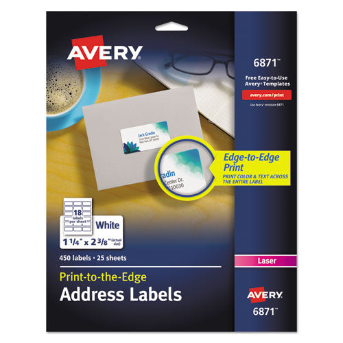 Vibrant Laser Color-Print Labels w/ Sure Feed, 1.25 x 2.38, White, 450/Pack