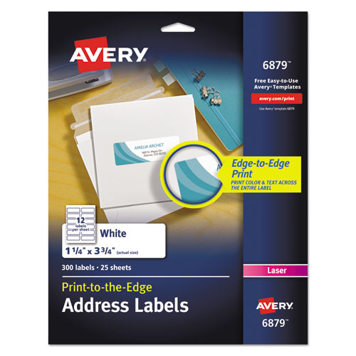 Vibrant Laser Color-Print Labels w/ Sure Feed, 1.25 x 3.75, White, 300/Pack