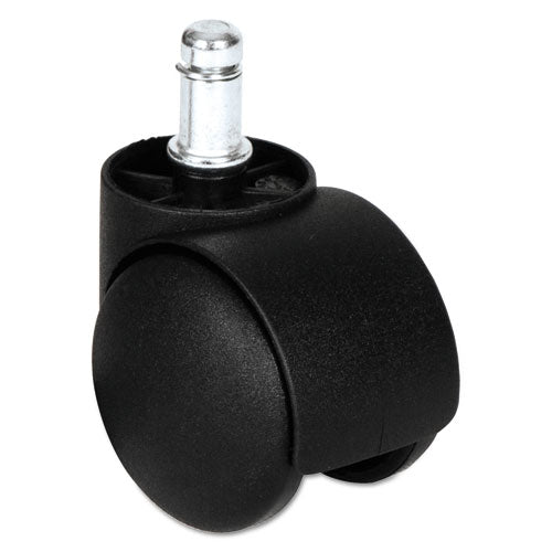 Dual Wheel Hooded Casters, Grip Ring Type B Stem, 1.5" Hard Nylon Wheel, Matte Black, 5/Set