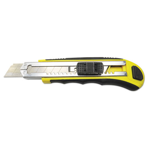 Rubber-Gripped Retractle Snap Blade Knife, 4" Blade, 5.5" Plastic/Rubber Handle, Black/Yellow