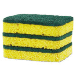 Heavy Duty Scrubber Sponge, 2.5 x 4.5, 0.9" Thick, Yellow/Green, 3/Pack, 8 Packs/Carton