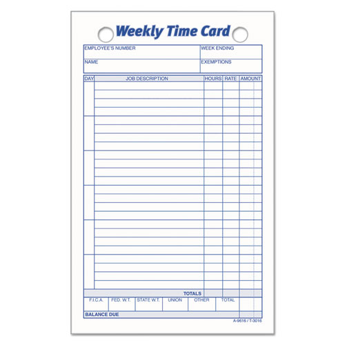 Weekly Employee Time Cards, One Side, 4.25 x 6.75, 100/Pack