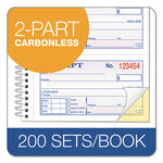 Spiralbound Money and Rent Receipt Book, Two-Part Carbonless, 4.75 x 2.75, 4 Forms/Sheet, 200 Forms Total